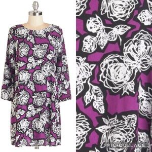 🦋 Motel Purple Floral 3/4 Sleeve Shift Dress S